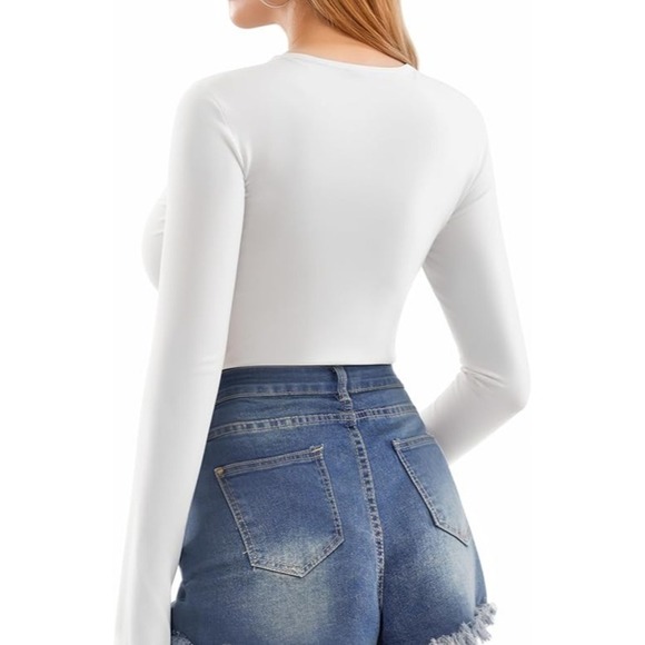 MANGOPop White Bodysuit Square Neck Long Sleeve Top Fitted Corset Detail‎ S NWT - Picture 3 of 9